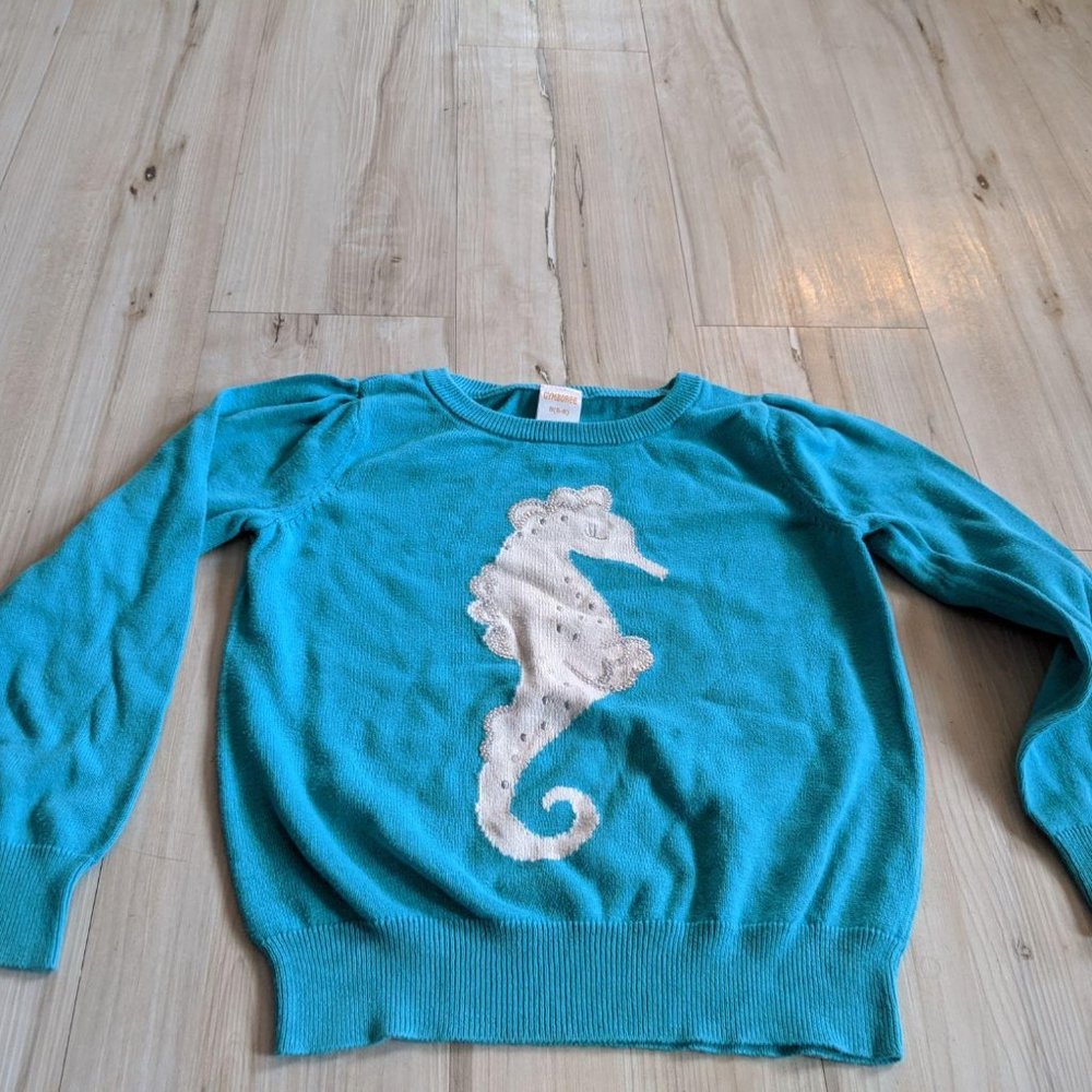 Gymboree Girl’s‎ Sweater Teal White Seahorse Ocean